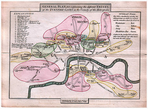 Map of the Turnpike Tollgates in London 1801. Tollgates London 1801.jpg