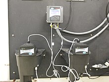 Turbidimeters used at a water purification plant to measure turbidity (in NTU) of raw water and clear water after filtration. Turbidimeters.JPG