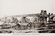 Runcorn Railway Bridge c.1880 Twee gezichten op de Runcorn Bridge en de Clifton Suspension Bridge Runcorn Bridge, near Liverpool (titel op object) Clifton Suspension Bridge over the Avon (titel op object), RP-F-2001-7-1638-44 (cropped).jpg