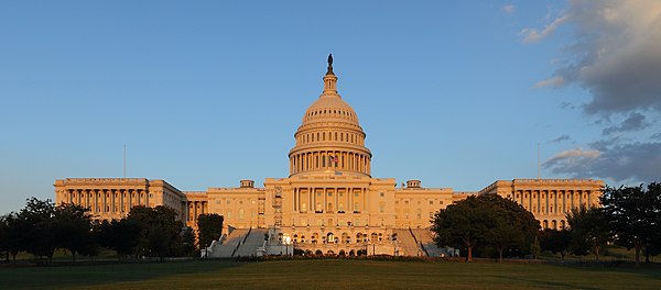 The US Capitol's west facade seconds before sunset