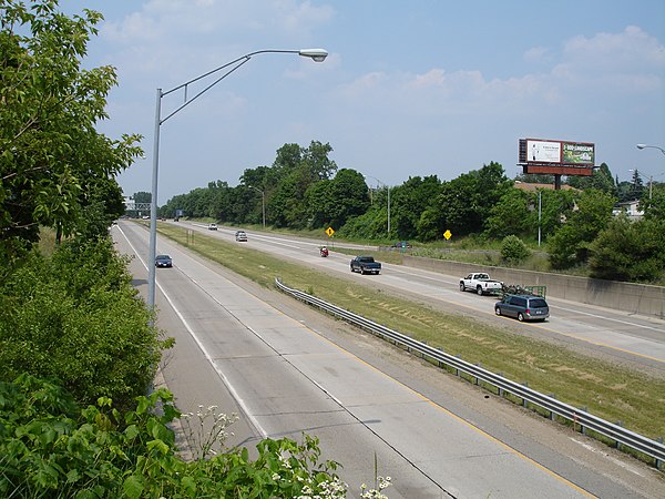 US 127 through Lansing, Michigan. Much of the route is a four-lane freeway through this state.