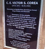 A plaque detailing the heroic exploits of Sri Lankan national hero, Victor Corea. VictorCoreaChilaw.jpeg