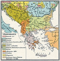 Detalles de las lenguas mayoritarias de los Balcanes en 1908.