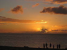 Sunset over Waimea Bay, Hawaii on the North Shore of Oahu