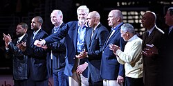 Former Bullets players honored during a Wizards game in March 2012 at the Verizon Center Washington Wizards alumni.jpg