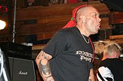 Wattie Buchan of the Scottish punk rock band The Exploited sporting a dreadhawk