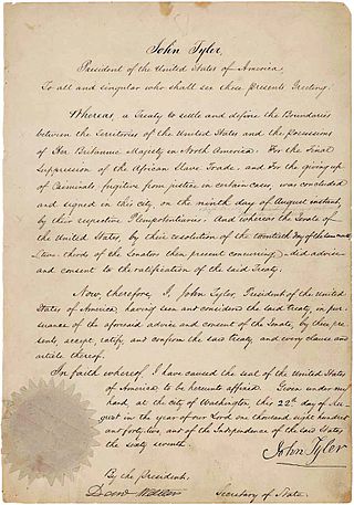 <span class="mw-page-title-main">Webster–Ashburton Treaty</span> 1842 border resolution treaty between British Canada and the United States