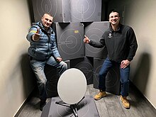 Kyiv Mayor Vitali Klitschko and his brother Wladimir with delivered Starlink terminals during the Battle of Kyiv on March 15, 2022. Wladimir and Vitali Klitschko with a Starlink user terminal.jpg