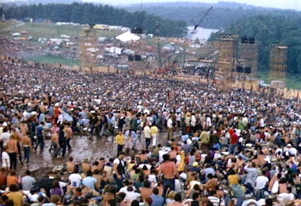 Woodstock festival site with the stage