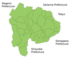 Mapa prefektury Yamanashi