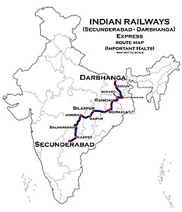 (Secunderabad - Darbhanga) نقشه مسیر Express