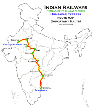 <span class="mw-page-title-main">Bhagat Ki Kothi–Thiruchchirappalli Humsafar Express</span> Train in India