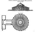 Изображение фасада и план круглого дома 1850–х годов для железной дороги Москва - Санкт-Петербург