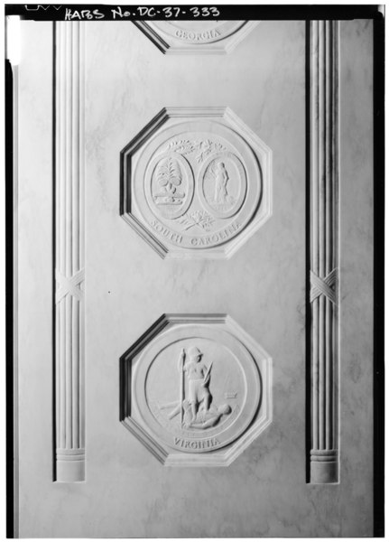 File:113 Grand Staircase; Detail of Wall Panels at Main Doorway - White House, 1600 Pennsylvania Avenue, Northwest, Washington, District of Columbia, DC HABS DC,WASH,134-333.tif