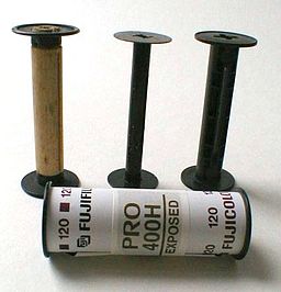 Original 120, 620 and modern 120 film spools with modern 120 exposed color film 120spools.jpg
