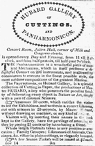 Advertisement for Hubard Gallery of Cuttings, and Panharmonicon, 1825