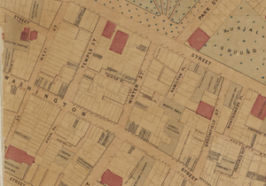 Detail of map of Boston showing Bromfield St. and vicinity, 1860s (Boston Public Library)