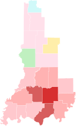 Primary results by county:
Messmer
20-30%
30-40%
40-50%
60-70%
70-80%
Hostettler
20-30%
Risk
30-40%
Misner
20-30% 2024 Indiana's 8th congressional district Republican primary results by county.svg