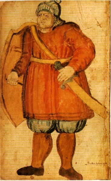 Grettir is ready to fight in this illustration from a seventeenth-century Icelandic manuscript.