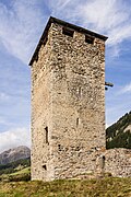 Tower of the Chastè e baselgia, Ardez South side.