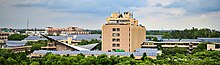 View of the main building from lecture hall complex Ariel view of campus.jpg