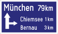 Motorway exit signpost (traced). The hand-painted panels made of wood and plywood had the basic color of blue shade RAL 32 h. This corresponds to today's RAL 5002.