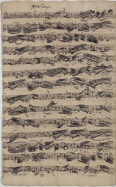 Autograph manuscript of the obbligato piccolo violino part of the first soprano-bass aria, one of the few surviving instrumental parts written by Bach