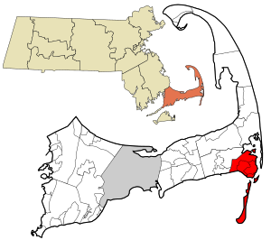 Barnstable County Massachusetts incorporated and unincorporated areas Chatham highlighted.svg