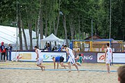 Deutsch: Beachhandball Europameisterschaften 2019 (Beach handball Euro); Tag 3: 4. Juli 2019 – Männer, Platzierungsrunde Gruppe IV, Schweden-Nordmazedonien 2:0 (20:10, 32:15) English: Beach handball Euro; Day 3: 4 July 2019 – Men Consolation Round Group IV – Sweden-North Macedonia 2:0 (20:10, 32:15)