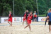 Deutsch: Beachhandball Europameisterschaften 2019 (Beach handball Euro); Tag 3: 4. Juli 2019 – Männer, Hauptrunde Gruppe II, Frankreich-Kroatien 0:2 (16:24, 10:27) English: Beach handball Euro; Day 3: 4 July 2019 – Men Main Round Group II – France-Croatia 0:2 (16:24, 10:27)