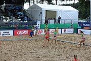 Deutsch: Beachhandball Europameisterschaften 2019 (Beach handball Euro); Tag 4: 5. Juli 2019 – Frauen, Viertelfinale, Kroatien-Ukraine 2:0 (21:20, 21:18) English: Beach handball Euro; Day 4: 5 July 2019 – Quarter Final Women – Croatia-Ukraine 2:0 (21:20, 21:18)