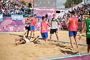 Deutsch: Beachhandball bei den Olympischen Jugendspielen 2018; Tag 7, 13. Oktober 2018; Jungen, Finale – Portugal-Spanien 1:2 English: Beach handball at the 2018 Summer Youth Olympics at 13 October 2018 – Boys Gold Medal Match – Portugal-Spain 1:2