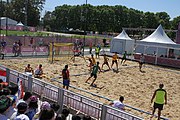 Deutsch: Beachhandball bei den Olympischen Jugendspielen 2018; Tag 4, 10. Oktober 2018; Jungs, Vorrunde, Gruppe B - Portugal-Paraguay 2:0 English: Beach handball at the 2018 Summer Youth Olympics at 10 October 2018 – Boys Preliminary Round Group B – Portugal-Paraguay 2:0