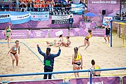 Deutsch: Beachhandball bei den Olympischen Jugendspielen 2018; Tag 5, 10. November 2018; Mädchen, Hauptrunde - Ungarn-Argentinien 1:2 English: Beach handball at the 2018 Summer Youth Olympics at 11 October 2018 – Girls Main Round – Hungary-Argentina 1:2