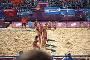 Deutsch: Beachhandball bei den Olympischen Jugendspielen 2018; Tag 3, 10. Oktober 2018; Mädchen, Vorrunde, Gruppe B - Niederlande-Argentinien 2:0 English: Beach handball at the 2018 Summer Youth Olympics at 10 October 2018 – Girls Preliminary Round Group B‎ – Netherlands-Argentina 2:0