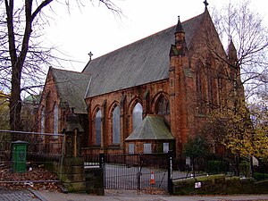 Former Belmont Parish Church, Great George Street, Hillhead, where Whittaker conducted the last concert of the Bach Cantata Choir in Byrd's Great Service and Bach's Motet "Sing ye to the Lord" on 29 March 1941[6] (Source: Wikimedia)