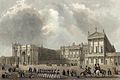 1837年のバッキンガム宮殿。ルネッサンス様式の煉瓦造りの邸宅をフランスネオクラシック様式の大宮殿に改装するよう1825年にナッシュに命じた。
