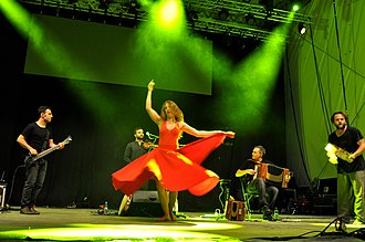 Canzoniere Grecanico Salentino performing 2015 at the Horizonte music festival in Koblenz, Ehrenbreitstein Fortress Canzoniere Grecanico Salentino Horizonte 2015 1680.jpg