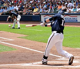 Casey McGehee on the Milwaukee Brewers puts a ball in play Casey McGehee 2009.jpg