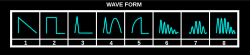 Eight basic waveforms on Casio CZ series.
Also non-resonant waveforms 1~5 can cascade with other waveforms, and as a result, 33 waveforms (basic:8, cascade:25) are available. Casio CZ wave forms (CZ-1) vector.svg