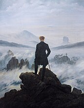 Caminante ante un mar de niebla (Der Wanderer über dem Nebelmeer); también El viajero contemplando un mar de nubes, 1818, 98,4 x 74,8 cm, óleo sobre lienzo, Hamburgo, Kunsthalle