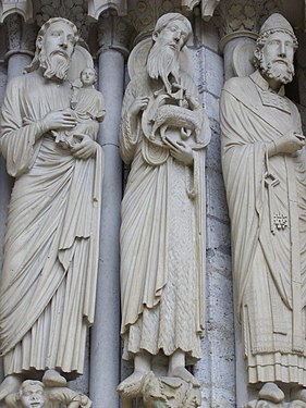 New Testament figures Simeon, John the Baptist, and Saint Peter, with his keys