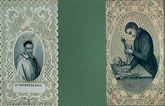 Two devotional pictures : Saint Vincent de Paul (French make, 1860) and Aloysius Gonzaga (Turin, 1860); two mechanically punched siderographies Cervo118.jpg