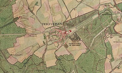 Section of the Ferraris map of 1778 showing the Château Charles on the left and Tervuren Castle and park on the right