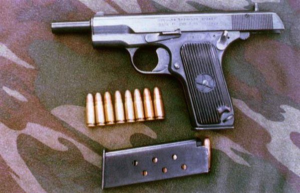 A Chinese copy of the TT-33 called the Type 54 with 7.62×25mm ammo