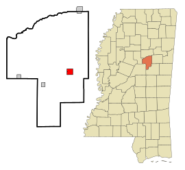 Choctaw County Mississippi Incorporated and Unincorporated areas Ackerman Highlighted.svg