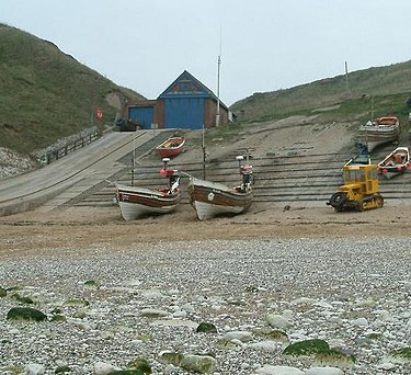 Three cobles at North Landing, Flamborough Head Cobles at north landing.JPG