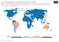 Mappa mondiale che mostra in quali paesi è applicata l'obbligatorietà del voto.