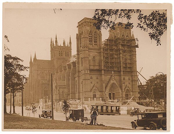 Construction of St. Mary's Cathedral in the 1920s.