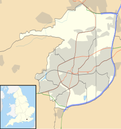 Mapa konturowa Crawley, na dole znajduje się punkt z opisem „Broadfield Stadium”